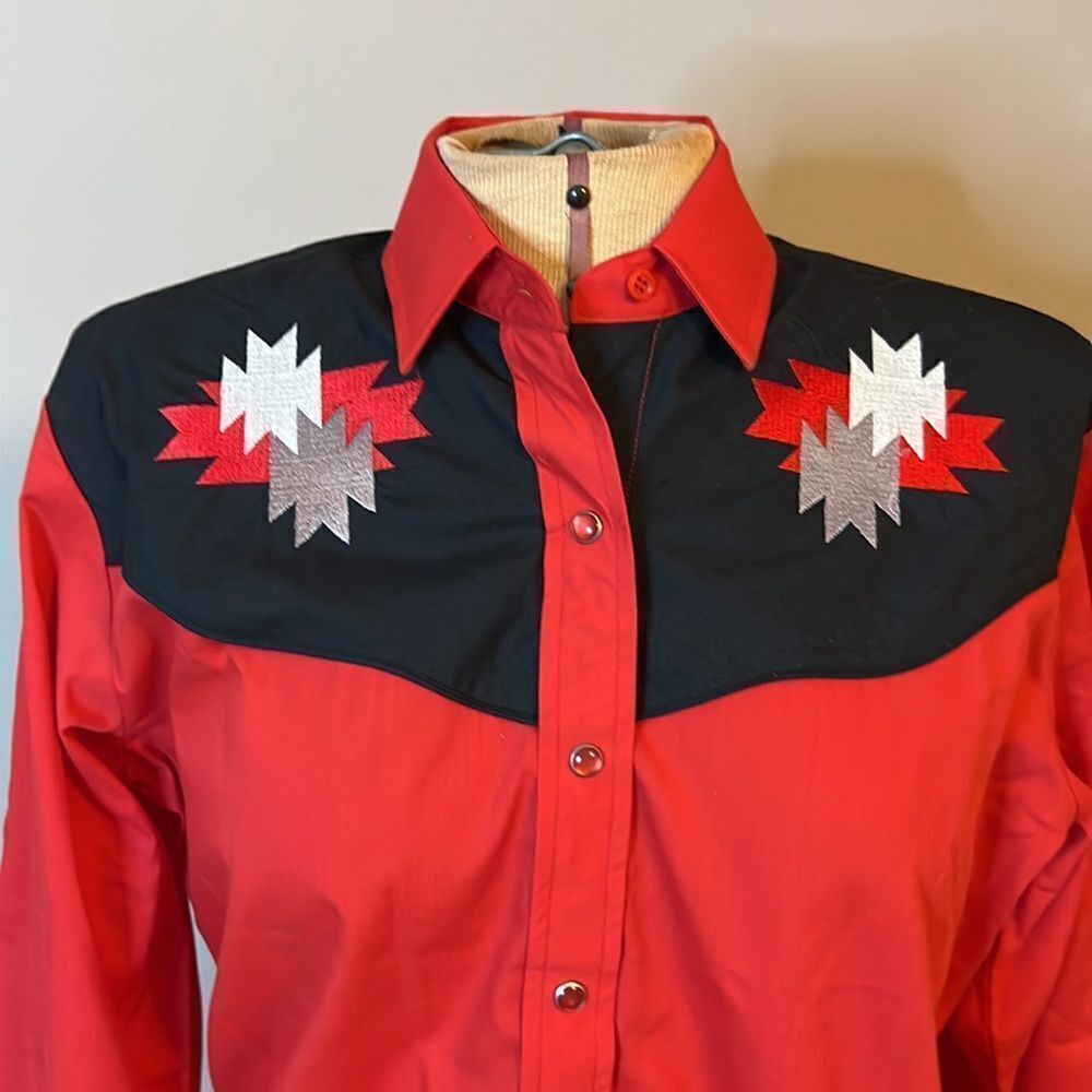 ELY Country Charmers Red & Black Embroidered Western Shirt - Size Small